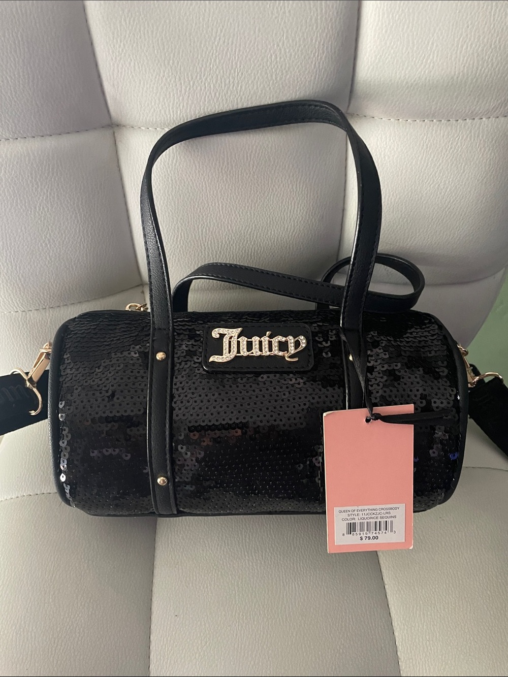Juicy Couture Black Sequin Mini Barrel Bag with Gold Logo